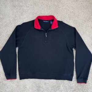 Grant Thomas Pullover Mens L 1/4 Zip‎ Black and Red Cotton Sweatshirt Top Read
